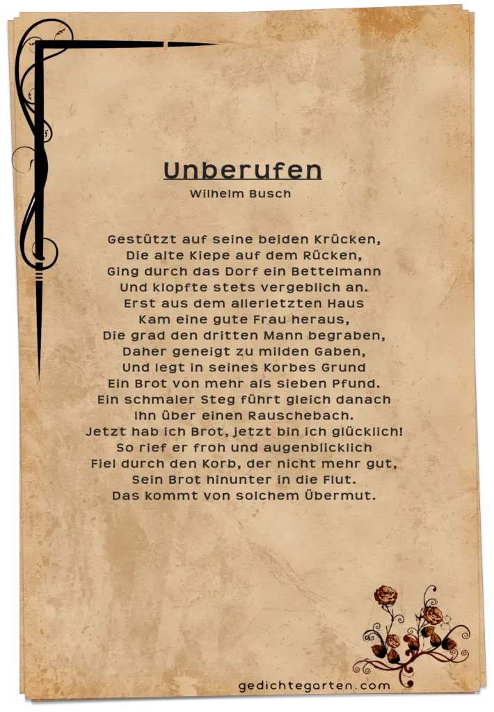 Unberufen - Wilhelm Busch - Gedicht