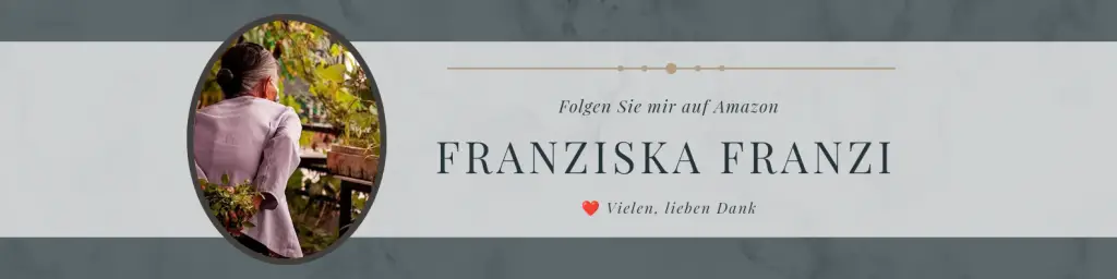 Banner für das Autorenprofil von Franziska Franzi auf Amazon. Hintergrund ist grau und dunkel gefärbt, in der Mitte ist das Pseudonym Foto und der Name Franziska Franzi 